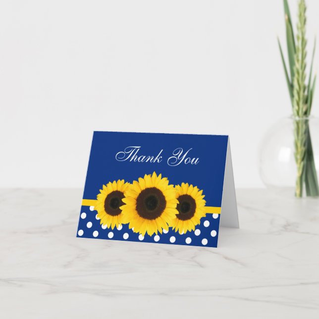 Sunflower Blue and White Polka Dot Thank You (Front)