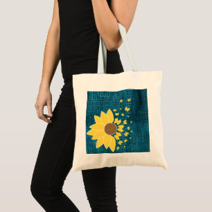 Sunflower Blue burlap print Tote Bag