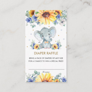 Sunflower Blue Floral Elephant Boy Diaper Raffle Enclosure Card