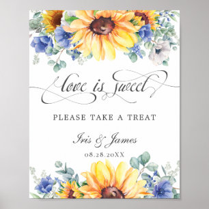 Sunflower Blue Floral Love is Sweet Take a Treat Poster