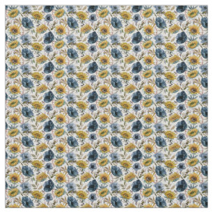 Sunflower Blue Flower Watercolor pattern Fabric