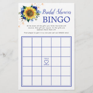 Sunflower Blue Lights Bridal Shower Bingo Game