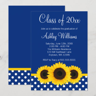 Sunflower Blue Pois Faire-part de graduation