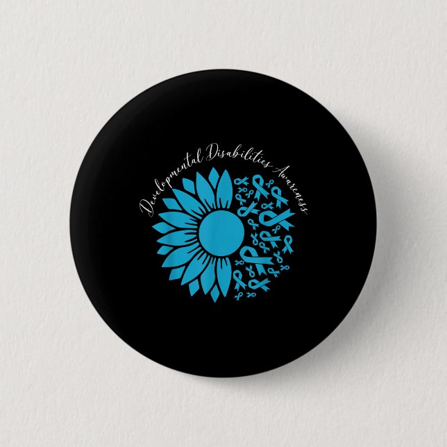 Sunflower Blue Ribbon Developmental Disabilities A 2 Inch Round Button (Front)