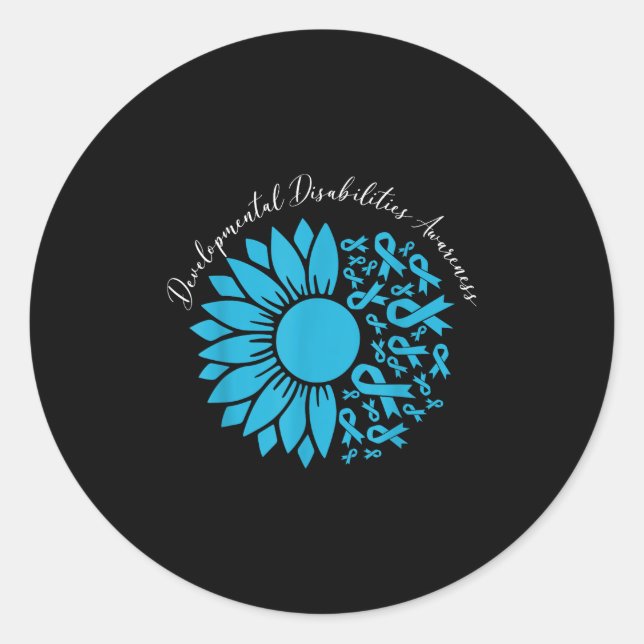 Sunflower Blue Ribbon Developmental Disabilities A Classic Round Sticker (Front)