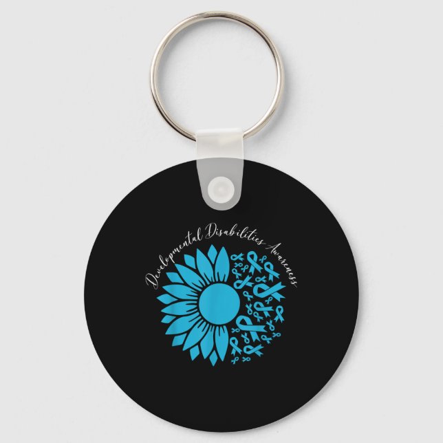 Sunflower Blue Ribbon Developmental Disabilities A Keychain (Front)