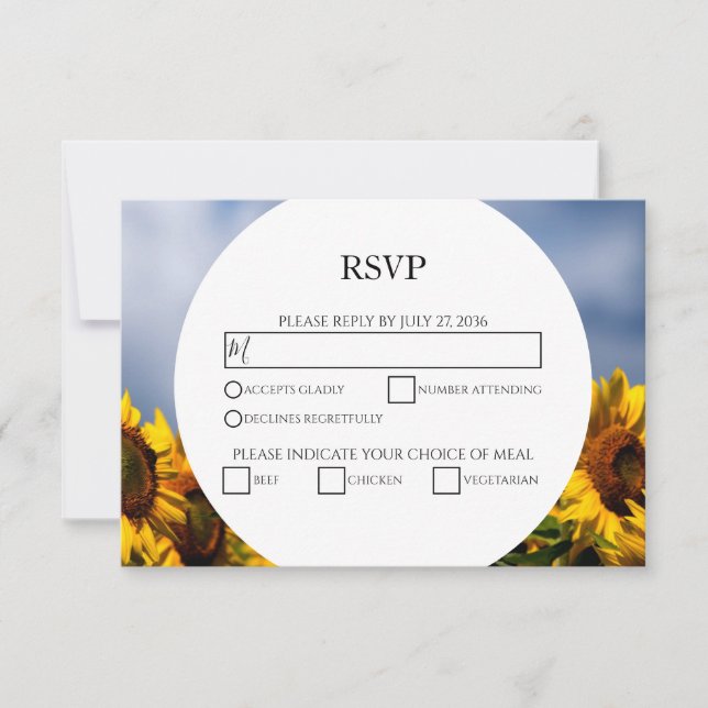 Sunflower Blue Sky Rustic Wedding Cartes RSVP (Devant)