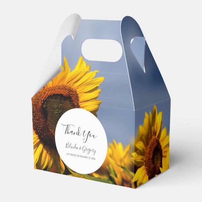 Sunflower Blue Sky Rustic Wedding Favor Box (Front Side)