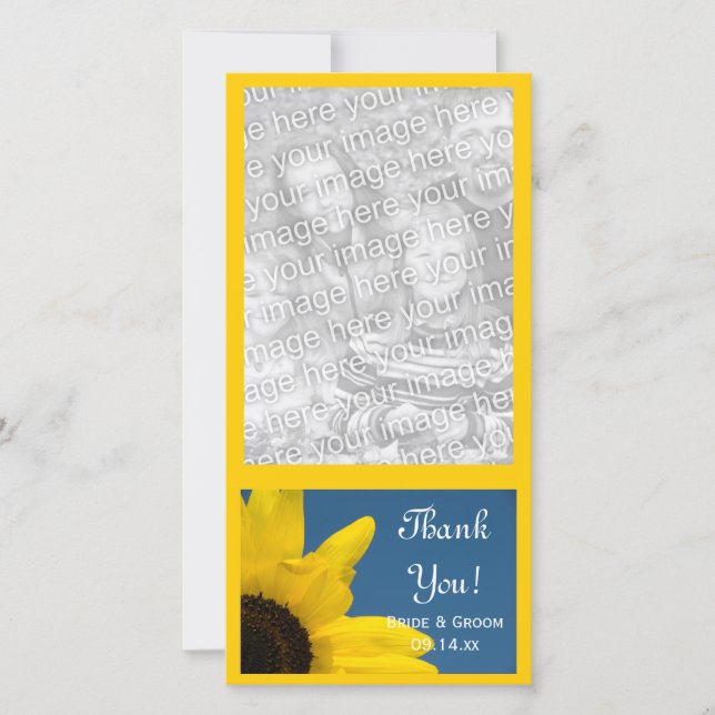 Sunflower Blue Sky Wedding Thank You Photo Card (Front)