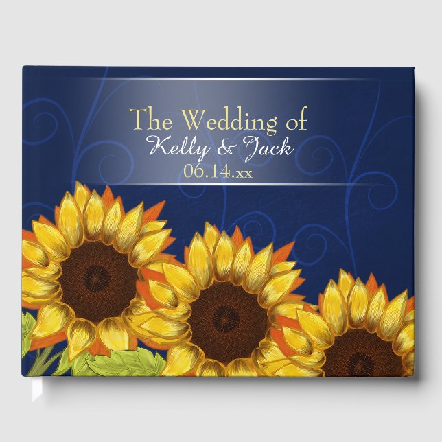 Sunflower/ Blue wedding guest book (Front)
