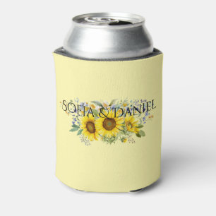 Sunflower blue wildflower wedding yellow can cooler