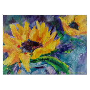 Sunflower Blues glass Cutting Board 