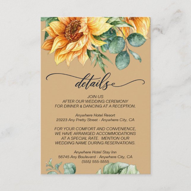 Sunflower Blush Wedding Details Enclosure Card (Front)