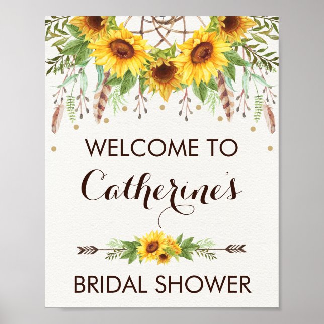 Sunflower Boho Dreamcatcher Bridal Shower Welcome Poster (Front)