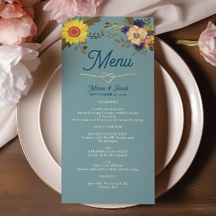 Sunflower Boho Dusty Blue Mariage Menu