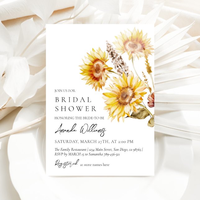 Sunflower Boho Wildflower Modern Bridal Shower Invitation (Creator Uploaded)