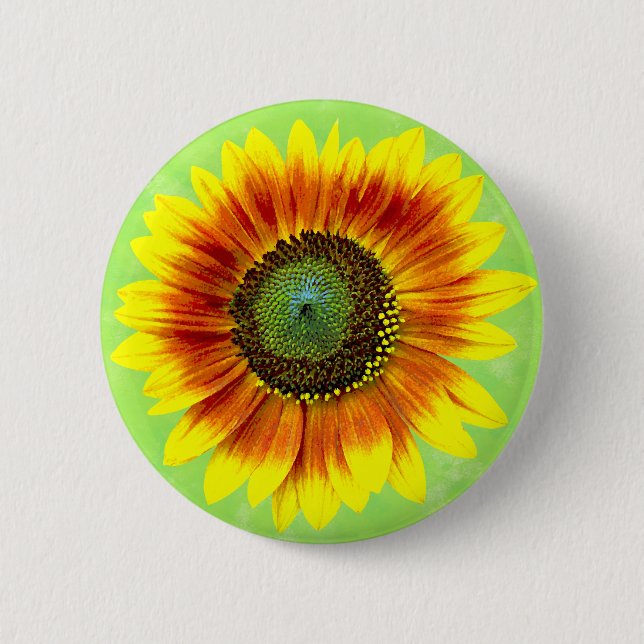 Sunflower Bold Floral Yellow and Green Flower 2 Inch Round Button (Front)