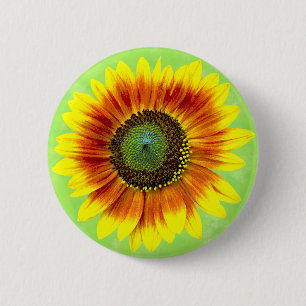 Sunflower Bold Floral Yellow and Green Flower 2 Inch Round Button