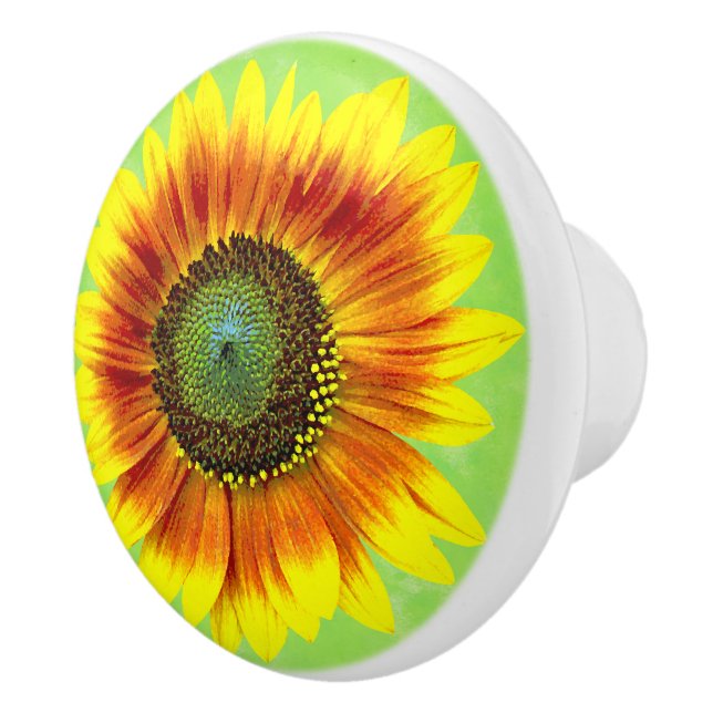 Sunflower Bold Floral Yellow and Green Flower Ceramic Knob (Right)