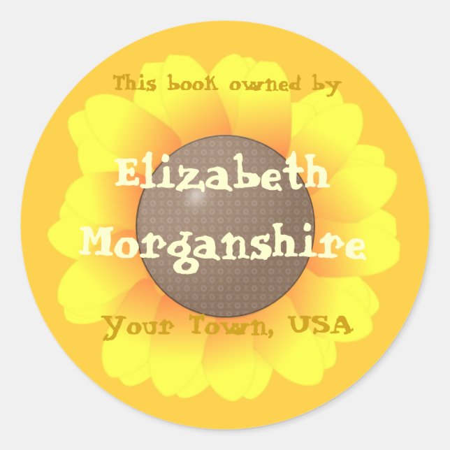 Sunflower Bookplate Classic Round Sticker (Front)