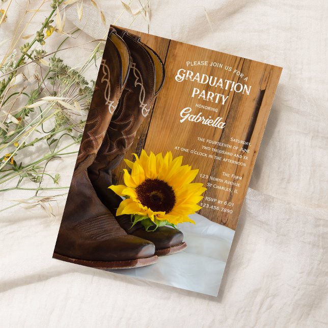 Sunflower Boots Country Western Graduation Party Invitation (Creator Uploaded)