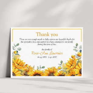 Sunflower Border Yellow Funeral  Thank You Card