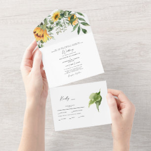 Sunflower Botanical Bride Parents Wedding  All In One Invitation