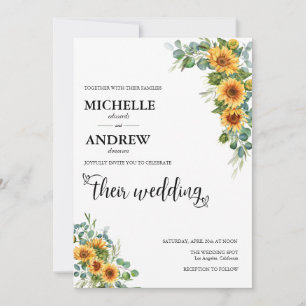 Sunflower Botanical    Eucalyptus Wedding Invitation