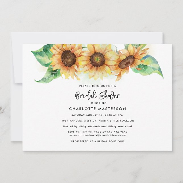 Sunflower Botanical Floral Bridal Shower Invitation (Front)