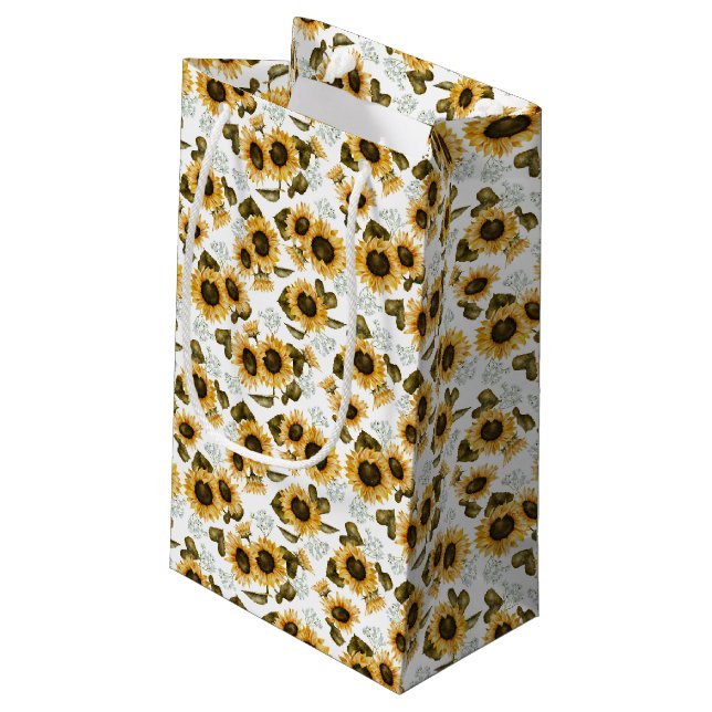 Sunflower Botanical Pattern  Small Gift Bag (Back Angled)