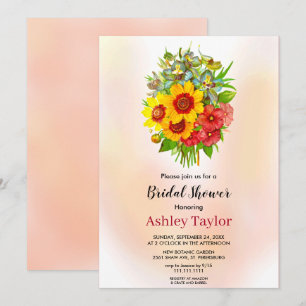 Sunflower bouquet blush pink floral Bridal Shower Invitation