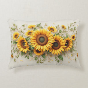 Sunflower Bouquet Botanical Art Accent Pillow