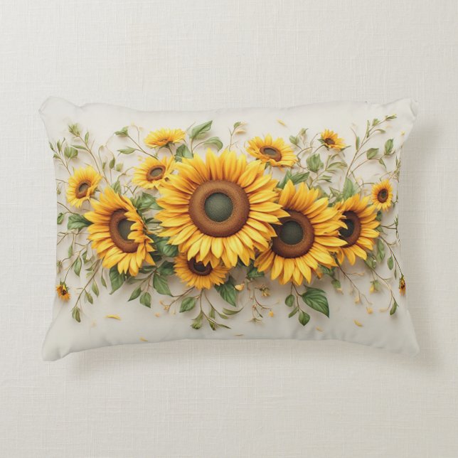 Sunflower Bouquet Botanical Art Accent Pillow (Front)