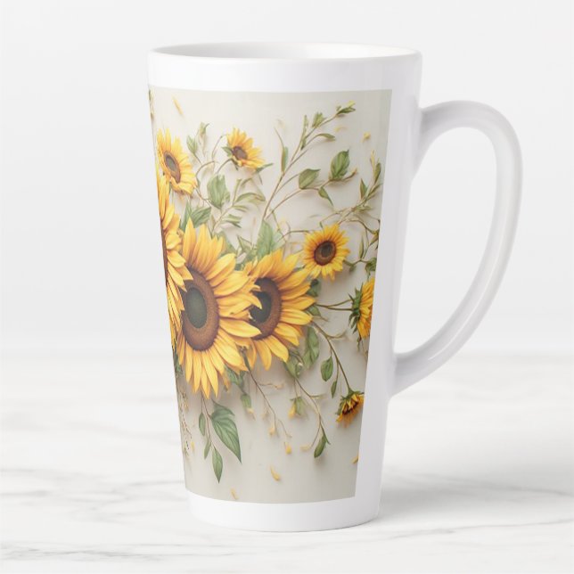 Sunflower Bouquet Botanical Art Latte Mug (Right)