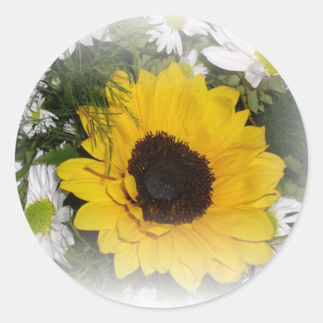 sunflower bouquet classic round sticker (Front)