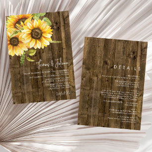Sunflower Bouquet Elegant Wood Wedding Invitation