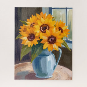 Sunflower Bouquet Floral Watercolor Painting Jigsaw Puzzle