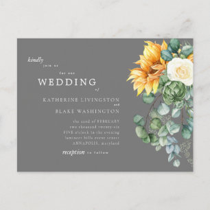 Sunflower Bouquet Grey Budget Wedding Invitation Postcard