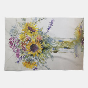 Sunflower bouquet kitchen towel