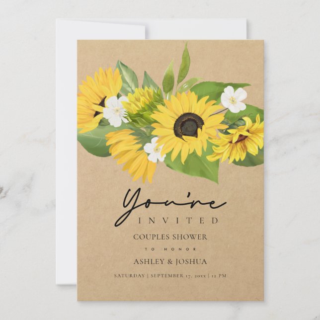 Sunflower Bouquet Kraft Paper Couples Shower Invitation (Front)