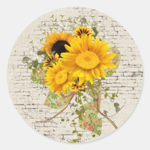 Sunflower Bouquet on Brick Classic Round Sticker