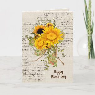 Sunflower Bouquet on Brick Name Day Card
