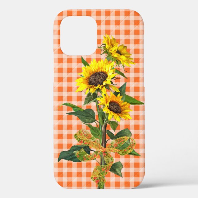 Sunflower Bouquet on Orange Gingham Case-Mate iPho Case-Mate iPhone Case (Back)