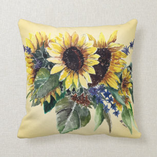 Sunflower Bouquet on Pale Yellow Throw Pillow