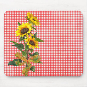 Sunflower Bouquet on Red Gingham Mouse Pad