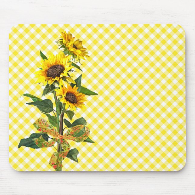 Sunflower Bouquet on Yellow Gingham Mouse Pad (Front)