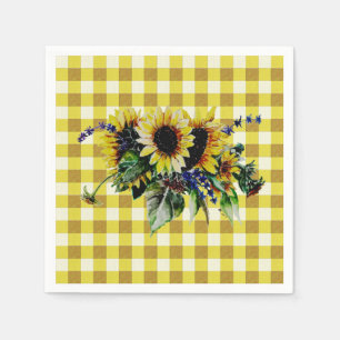 Sunflower Bouquet on Yellow Gingham Napkin