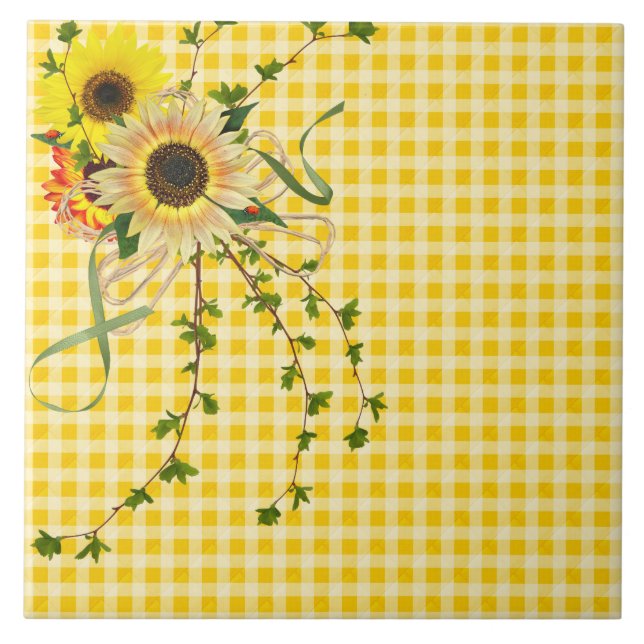 sunflower bouquet on yellow gingham tile (Front)