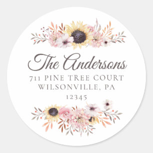 Sunflower Bouquet Round Return Address Labels