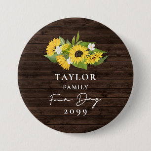 Sunflower Bouquet Rustic Wood Family Reunion 3 Inch Round Button